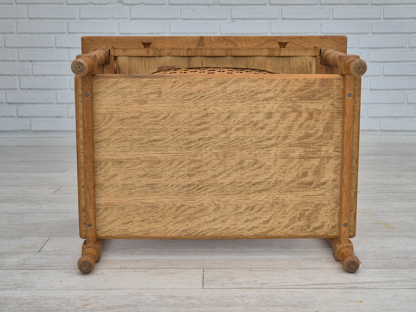 1970s, Danish sewing chest of drawers, solid oak wood, rattan.