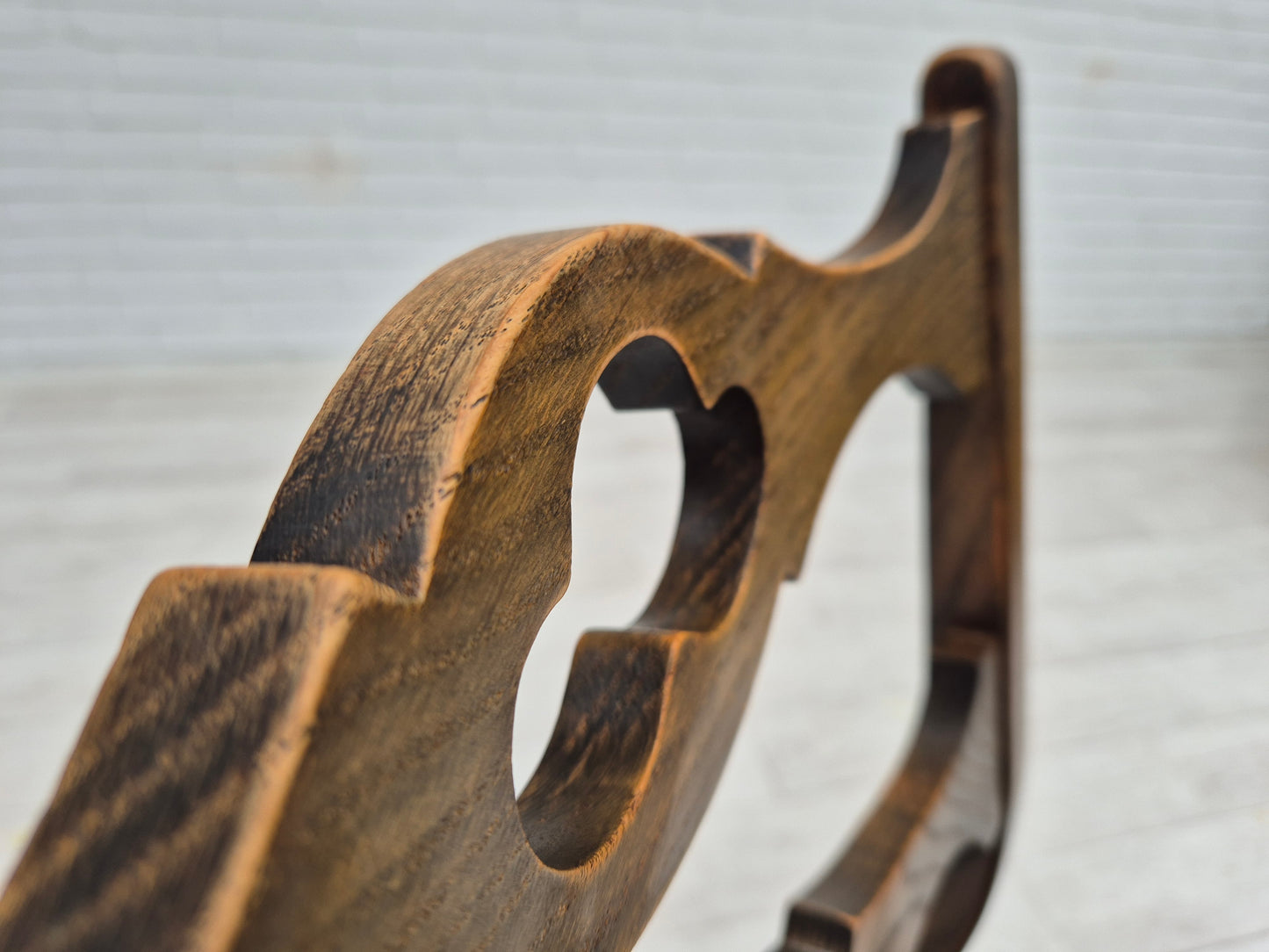 1970s, set of 4 Danish dining chairs, original condition, dark oak wood, furniture wool fabric.