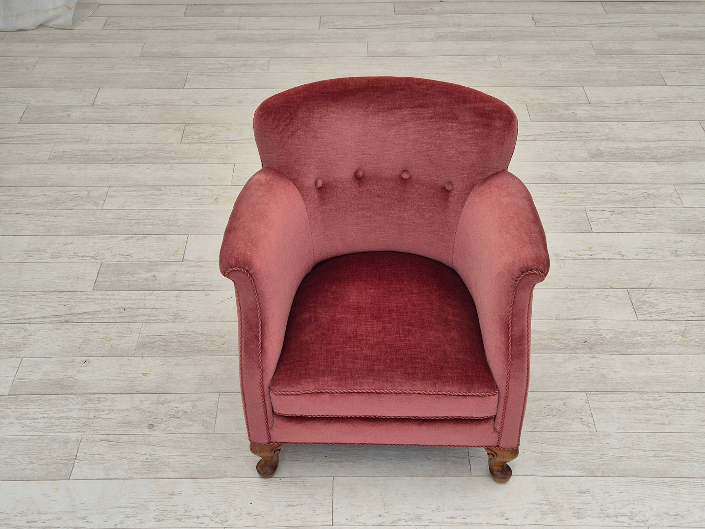 1960s, pair of Danish lounge chairs, original condition, light pink furniture velour.