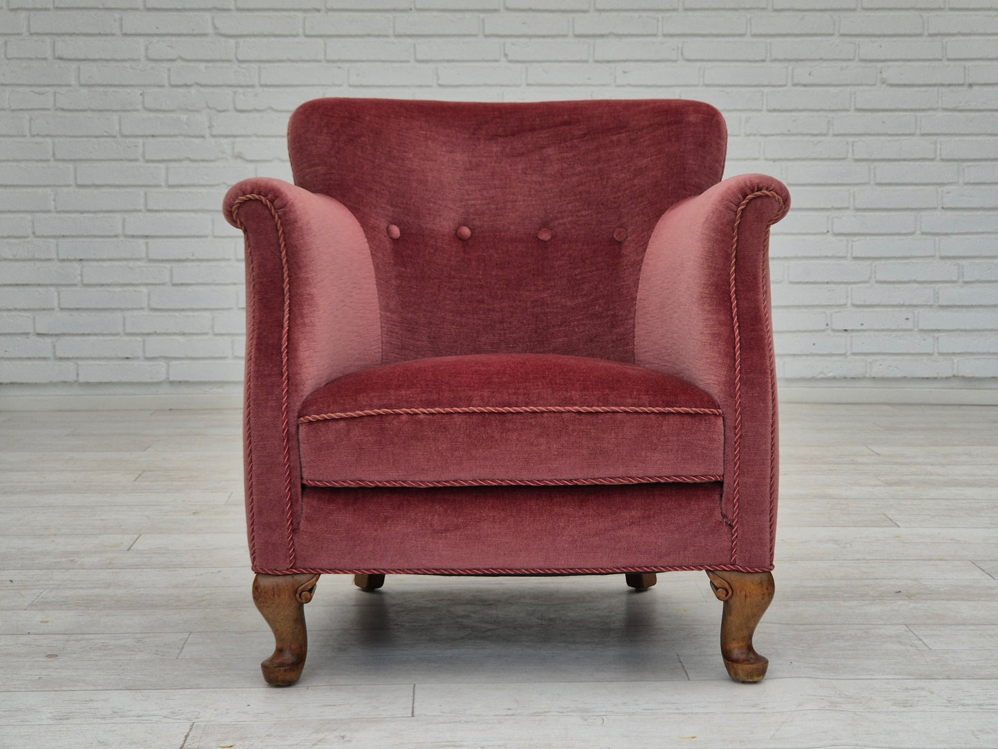 1960s, pair of Danish lounge chairs, original condition, light pink furniture velour.