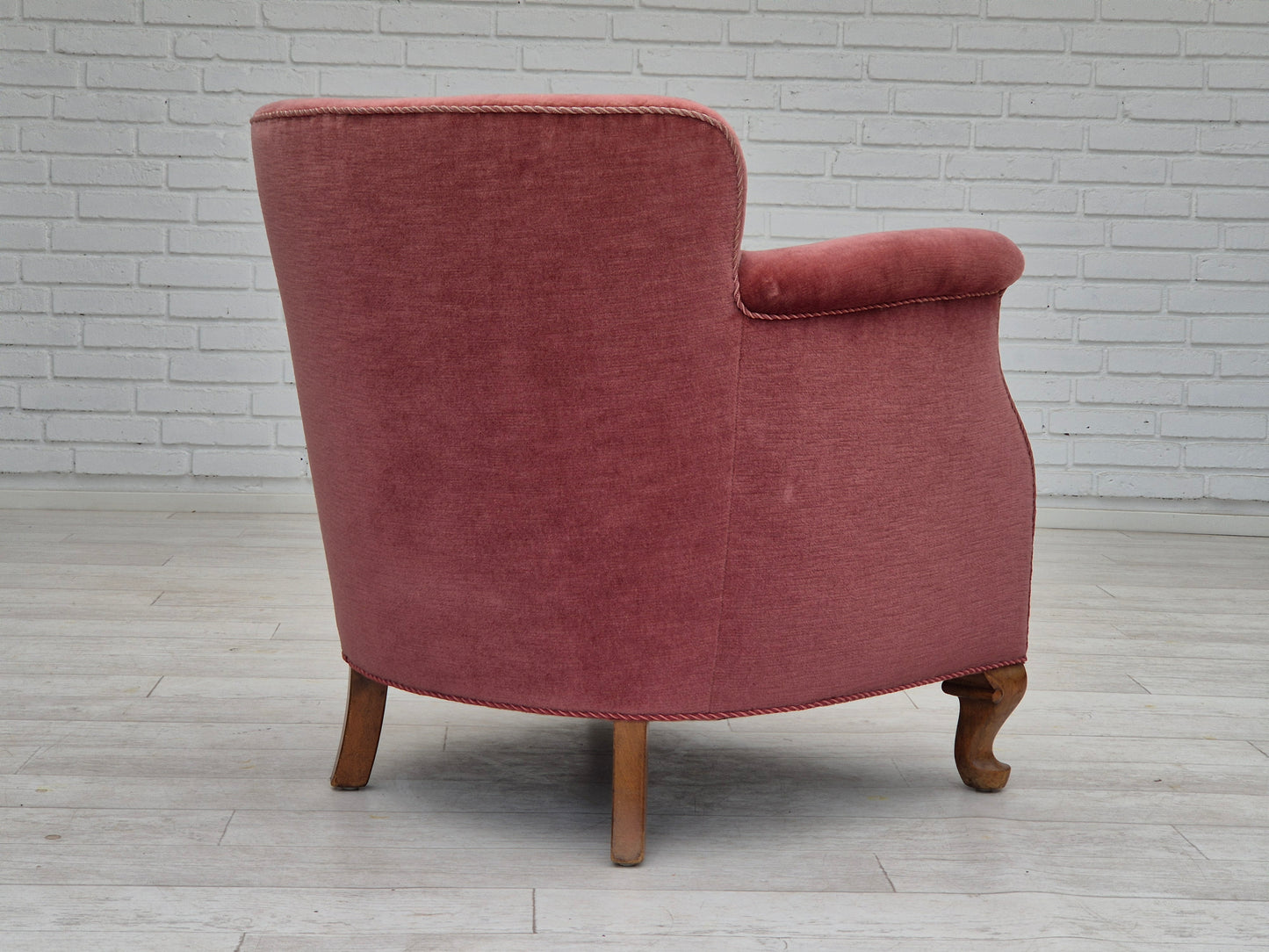 1960s, pair of Danish lounge chairs, original condition, light pink furniture velour.