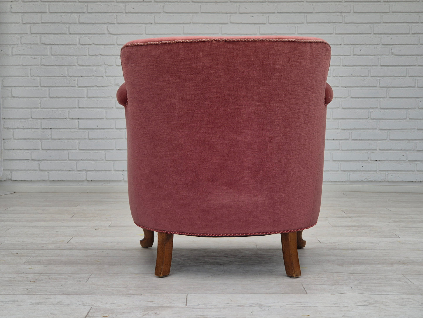 1960s, pair of Danish lounge chairs, original condition, light pink furniture velour.