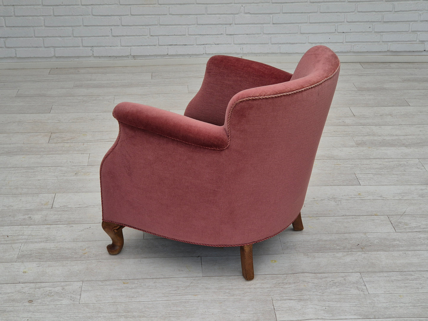 1960s, pair of Danish lounge chairs, original condition, light pink furniture velour.