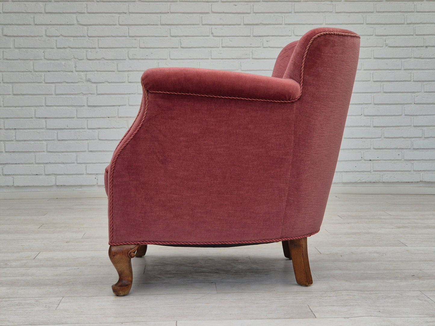 1960s, pair of Danish lounge chairs, original condition, light pink furniture velour.