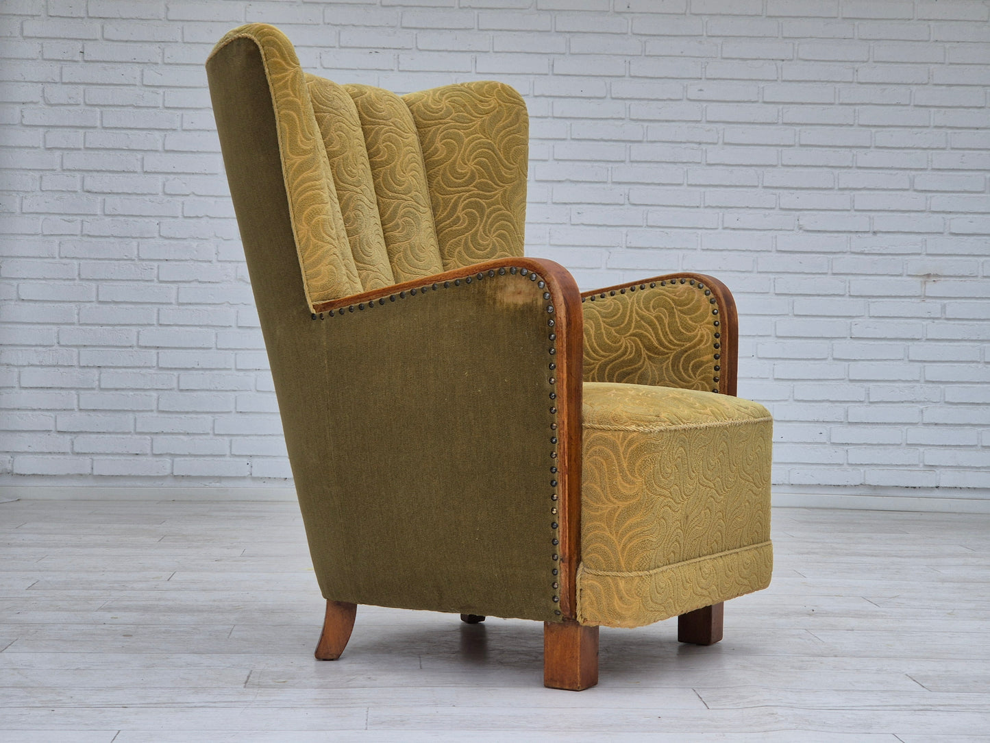 1960s, Danish highback armchair, original condition, cotton/wool.