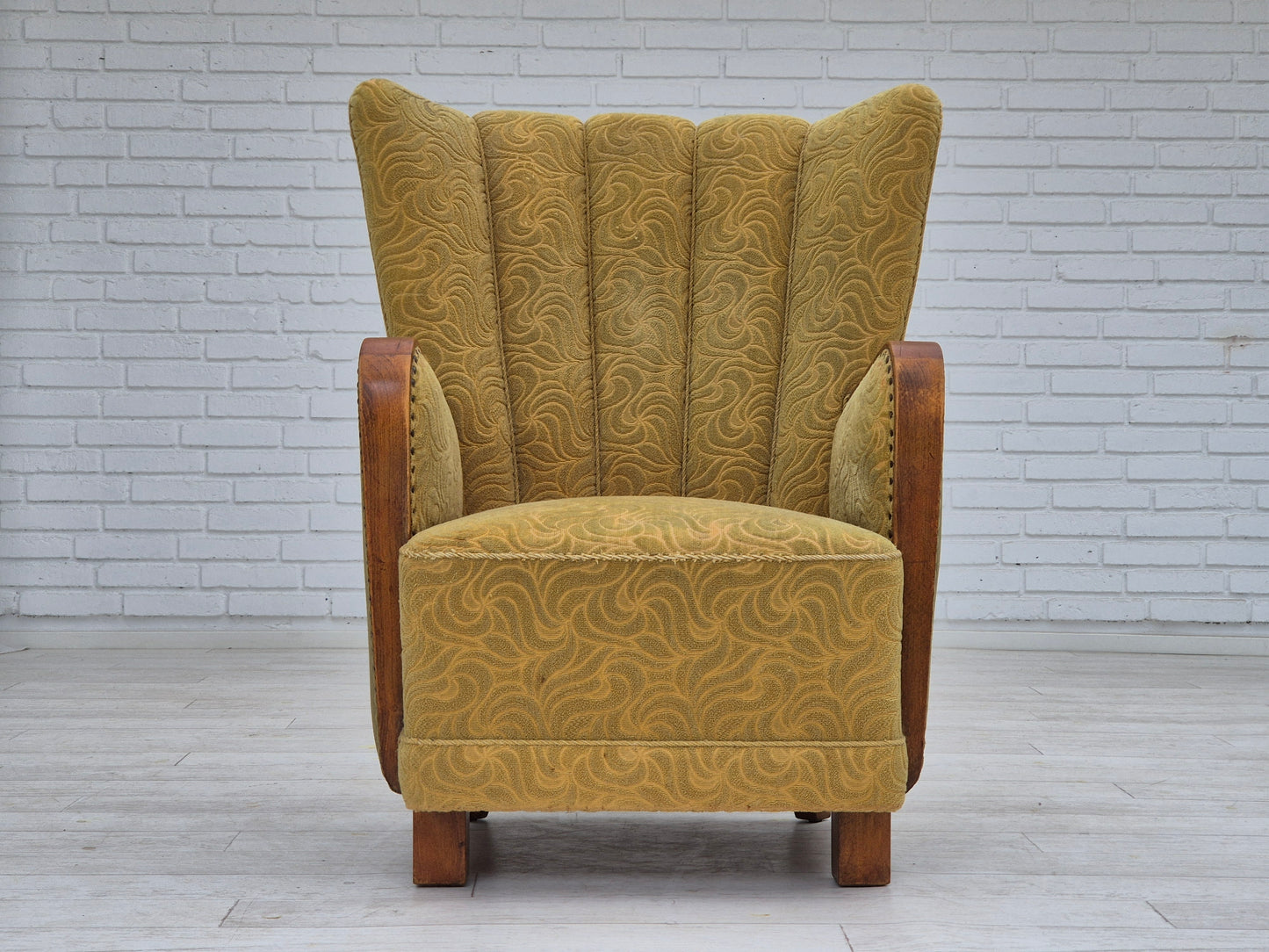 1960s, Danish highback armchair, original condition, cotton/wool.