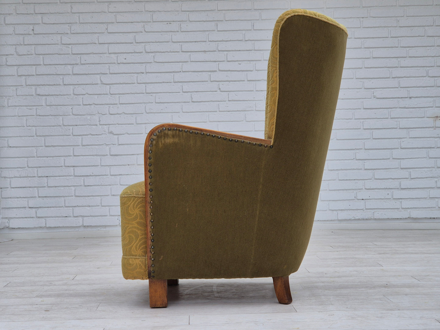 1960s, Danish highback armchair, original condition, cotton/wool.