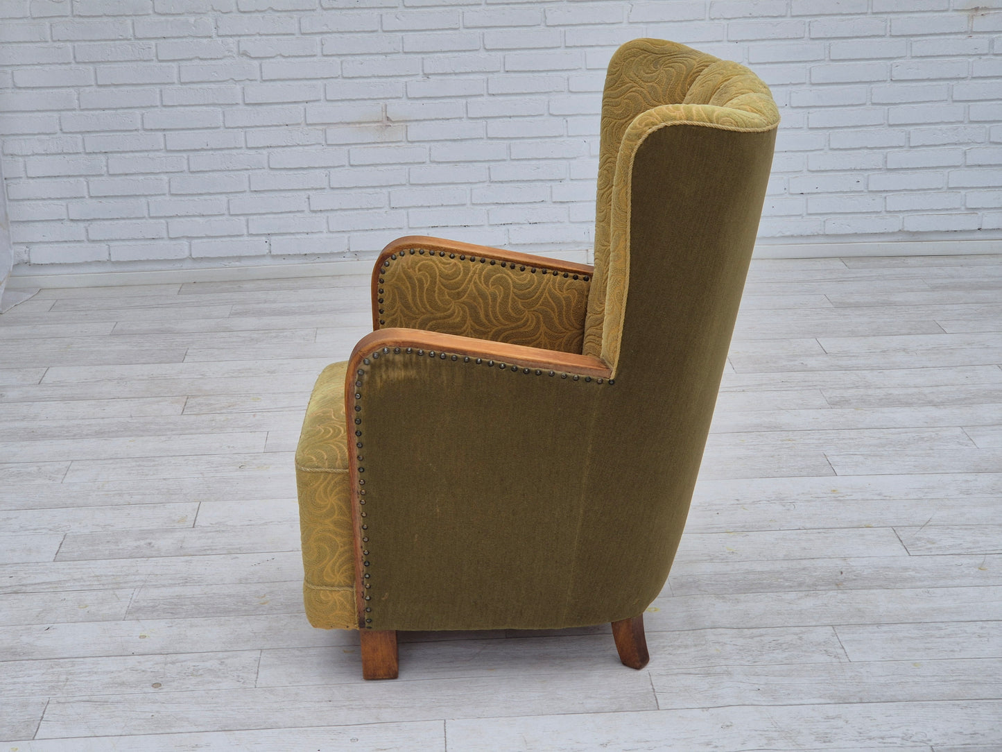 1960s, Danish highback armchair, original condition, cotton/wool.