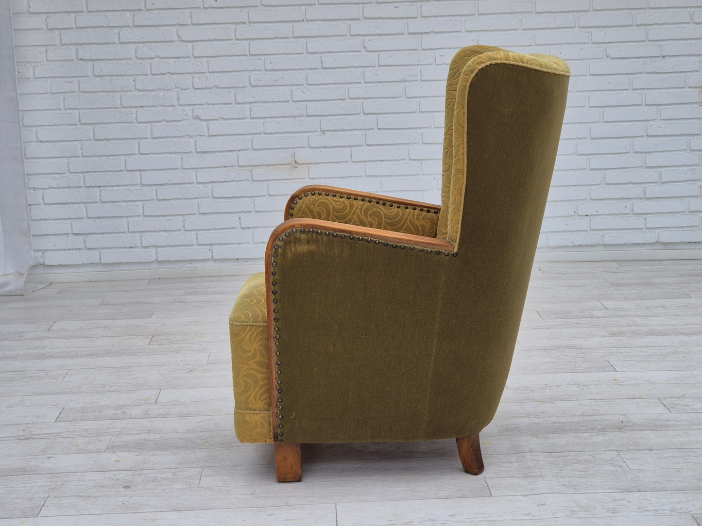 1960s, Danish highback armchair, original condition, cotton/wool.