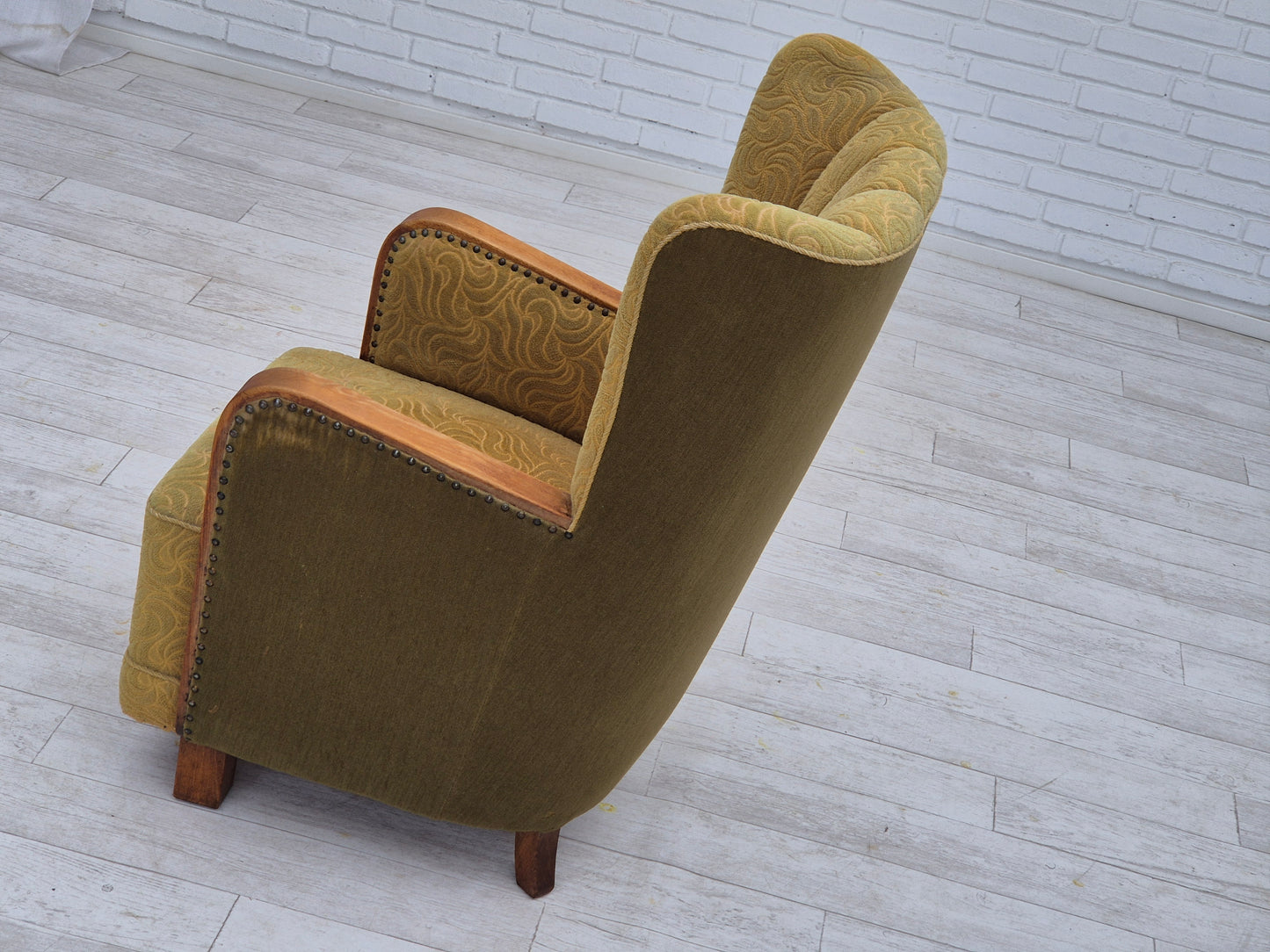 1960s, Danish highback armchair, original condition, cotton/wool.