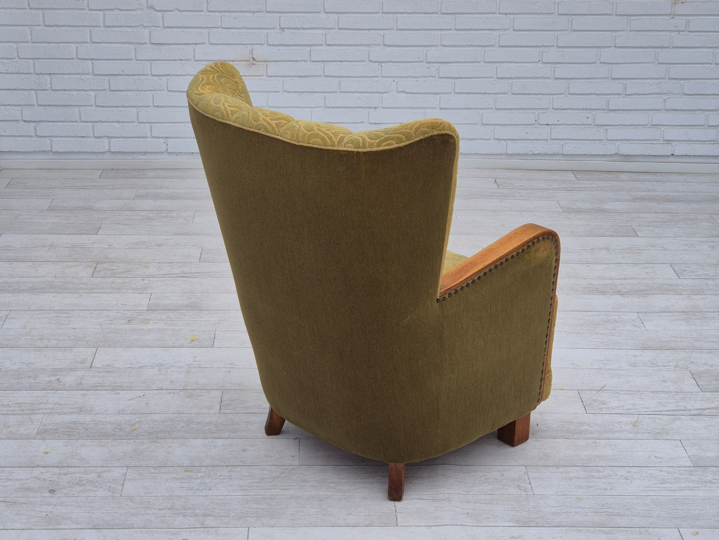 1960s, Danish highback armchair, original condition, cotton/wool.