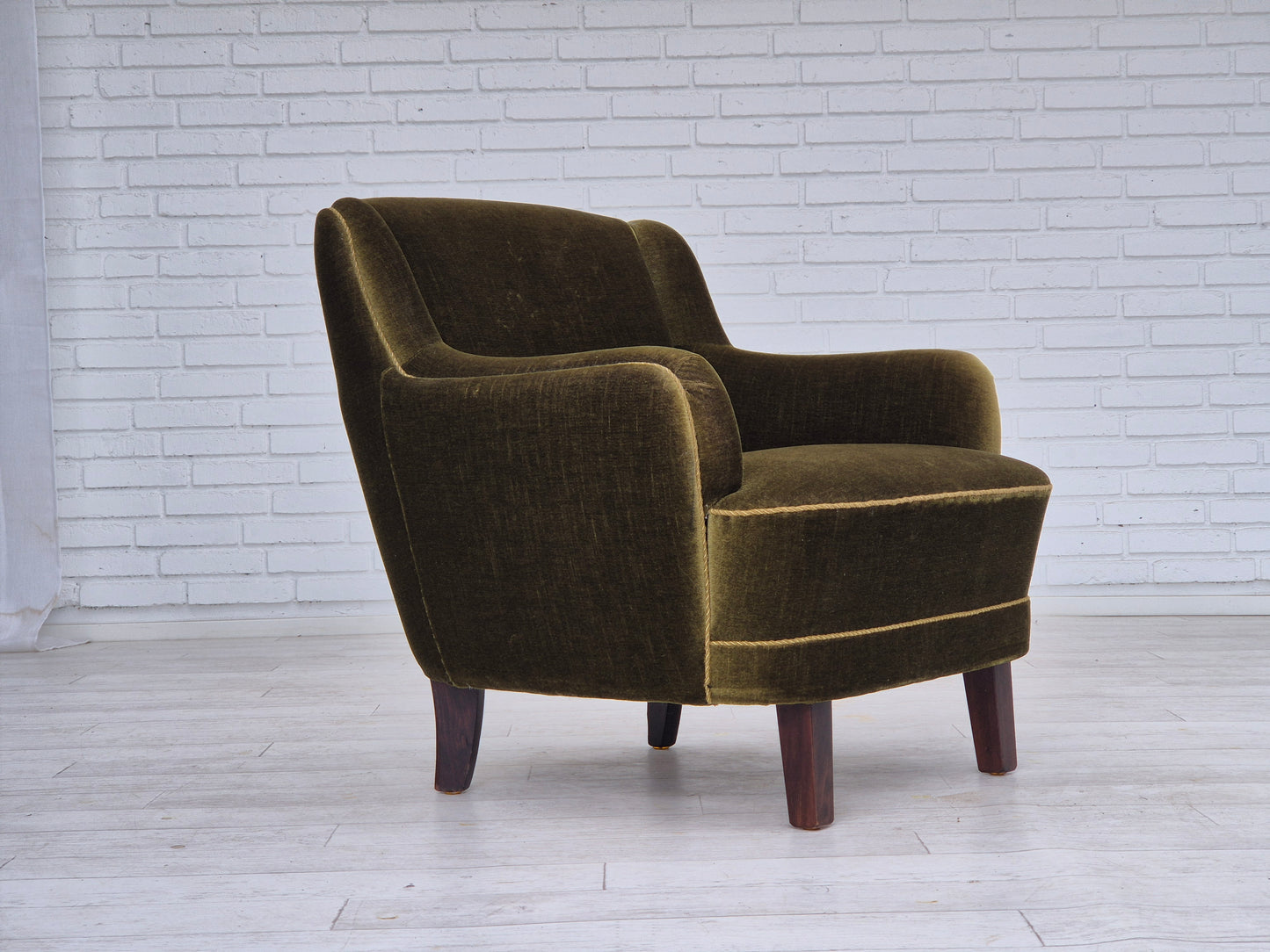 1970s, Danish lounge chair, furniture velour, beech wood, original.