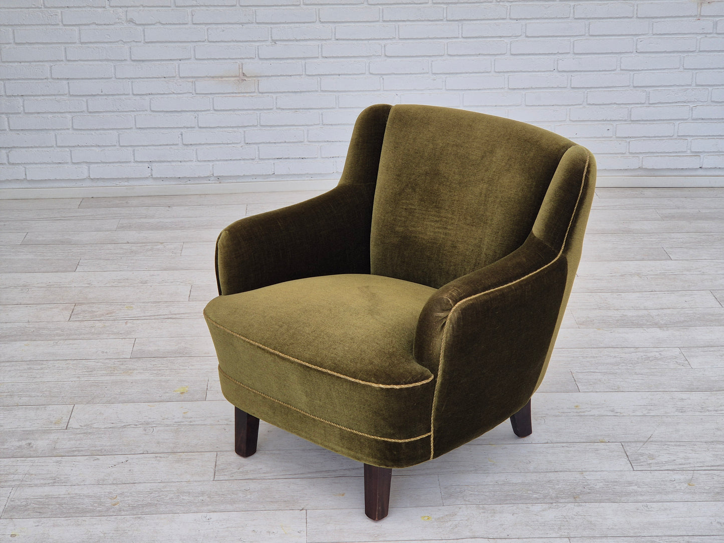 1970s, Danish lounge chair, furniture velour, beech wood, original.