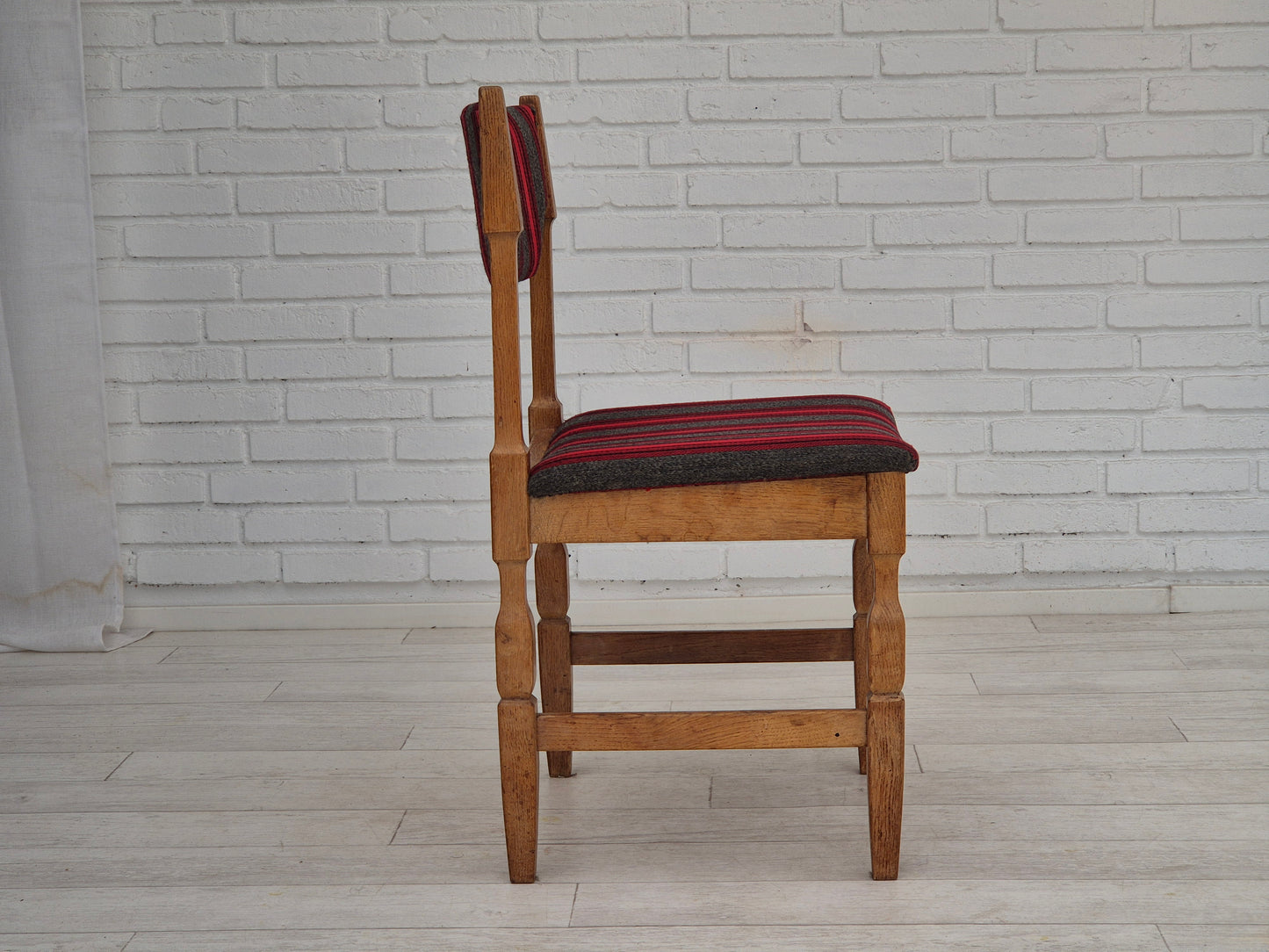 1970s, Danish design by Henning Kjærnulf, set of 4 dining chairs, original condition, oak, wool.