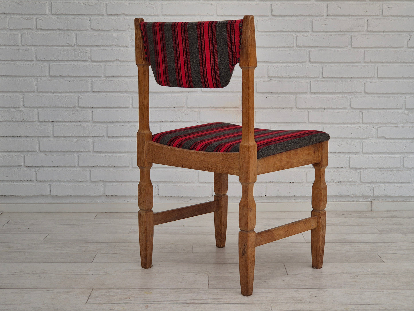 1970s, Danish design by Henning Kjærnulf, set of 4 dining chairs, original condition, oak, wool.