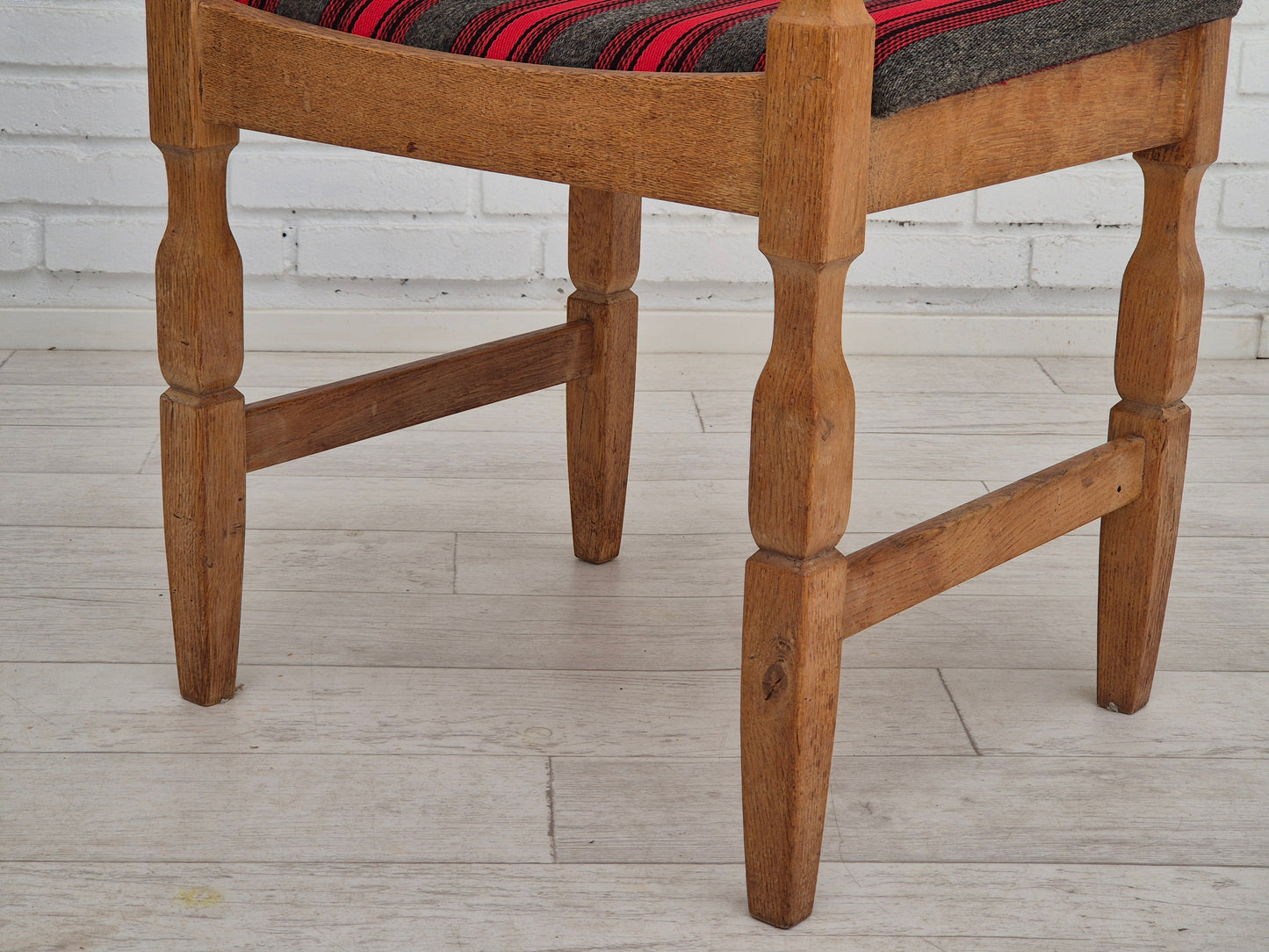 1970s, Danish design by Henning Kjærnulf, set of 4 dining chairs, original condition, oak, wool.