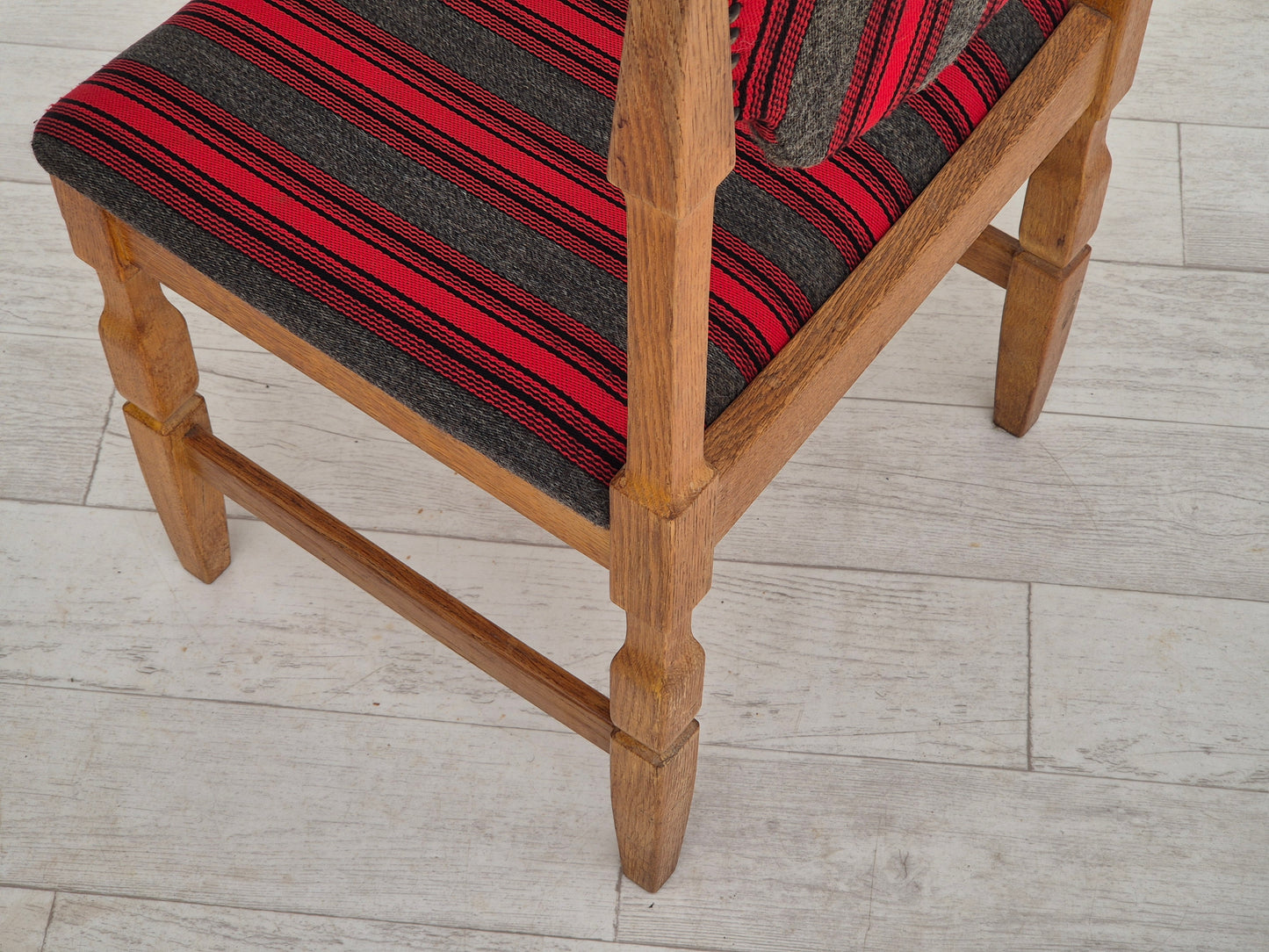 1970s, Danish design by Henning Kjærnulf, set of 4 dining chairs, original condition, oak, wool.