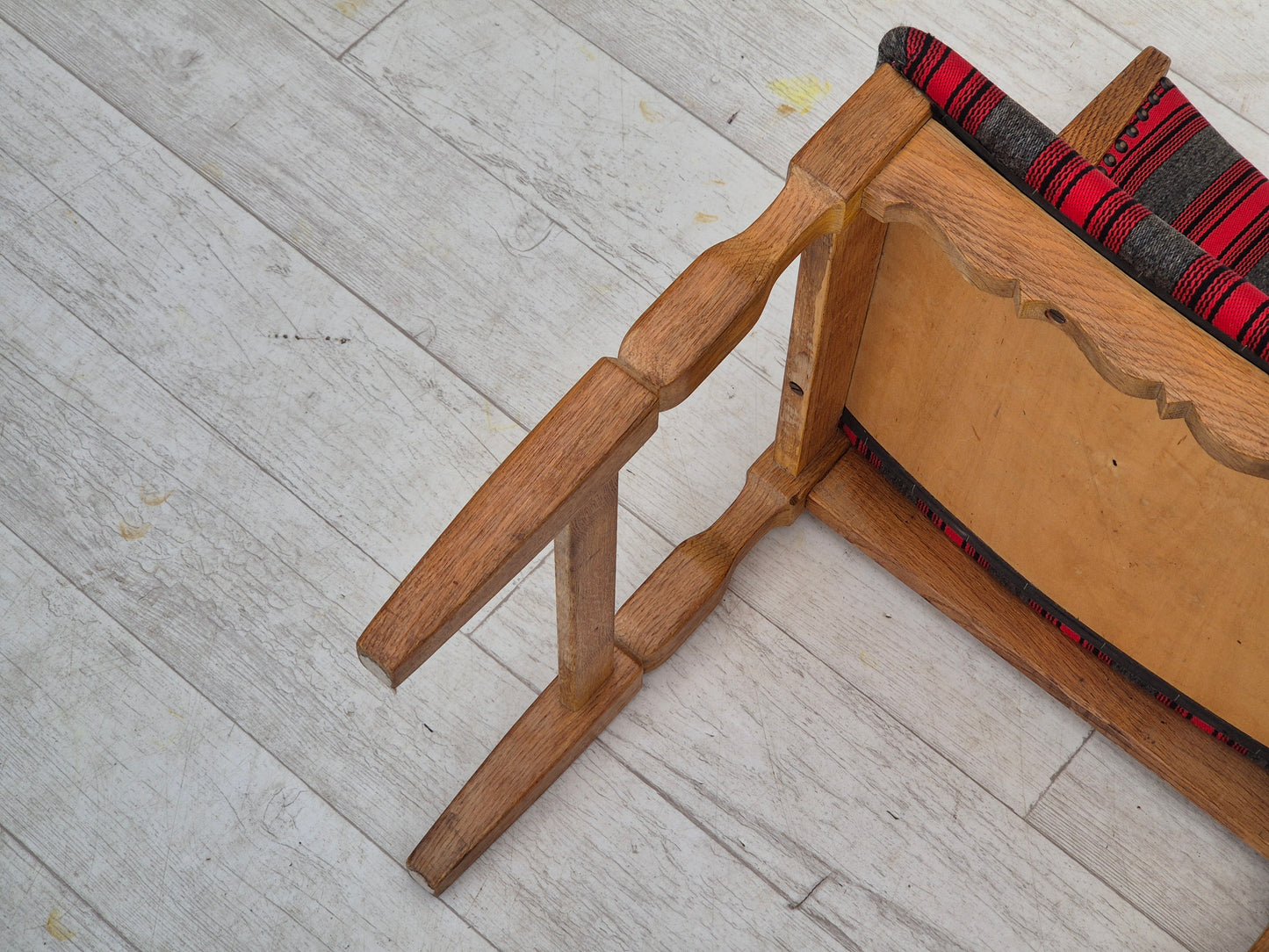 1970s, Danish design by Henning Kjærnulf, set of 4 dining chairs, original condition, oak, wool.