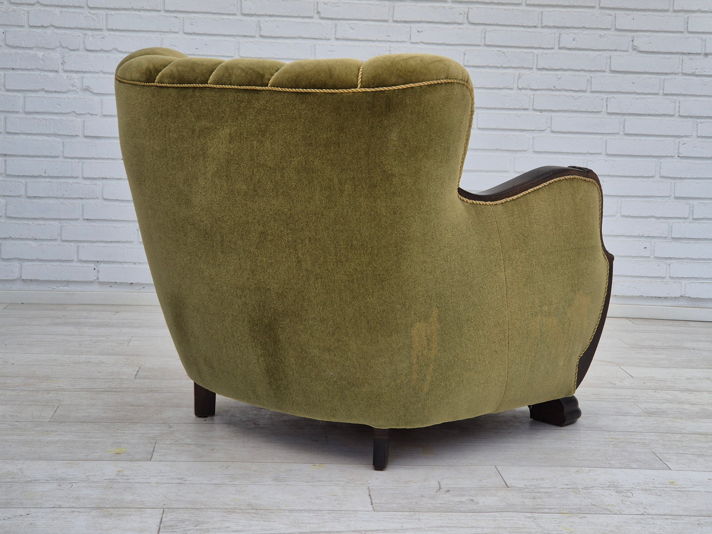 1950s, Danish vintage chair, furniture velour, oak wood.