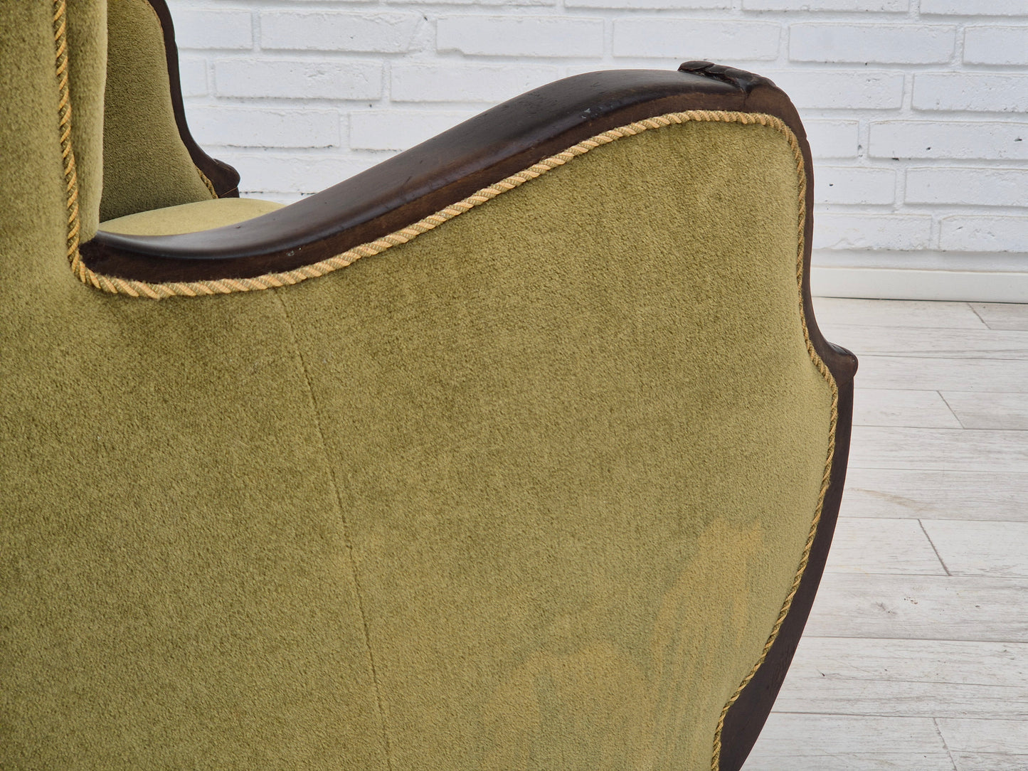 1950s, Danish vintage chair, furniture velour, oak wood.