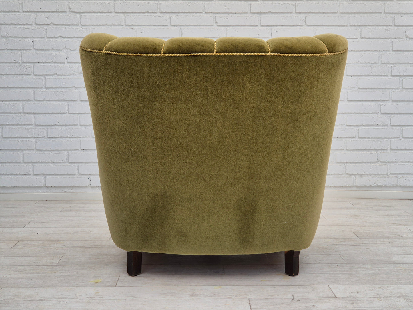 1950s, Danish vintage chair, furniture velour, oak wood.