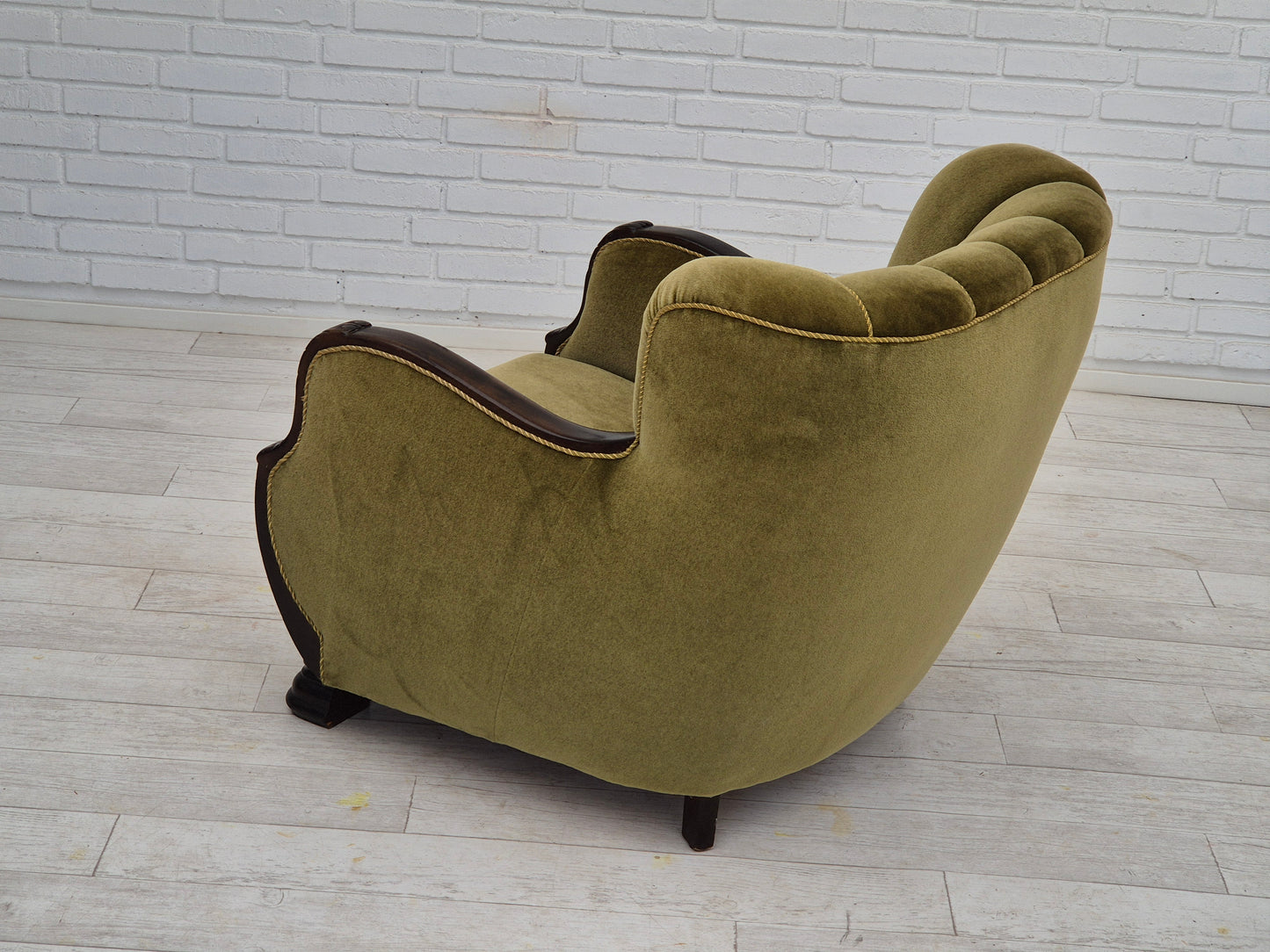 1950s, Danish vintage chair, furniture velour, oak wood.