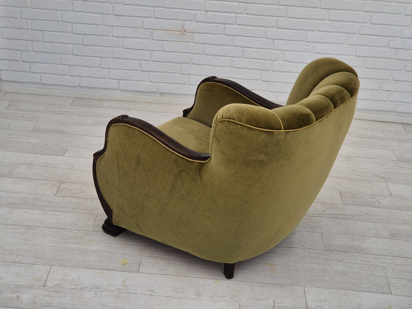 1950s, Danish vintage chair, furniture velour, oak wood.