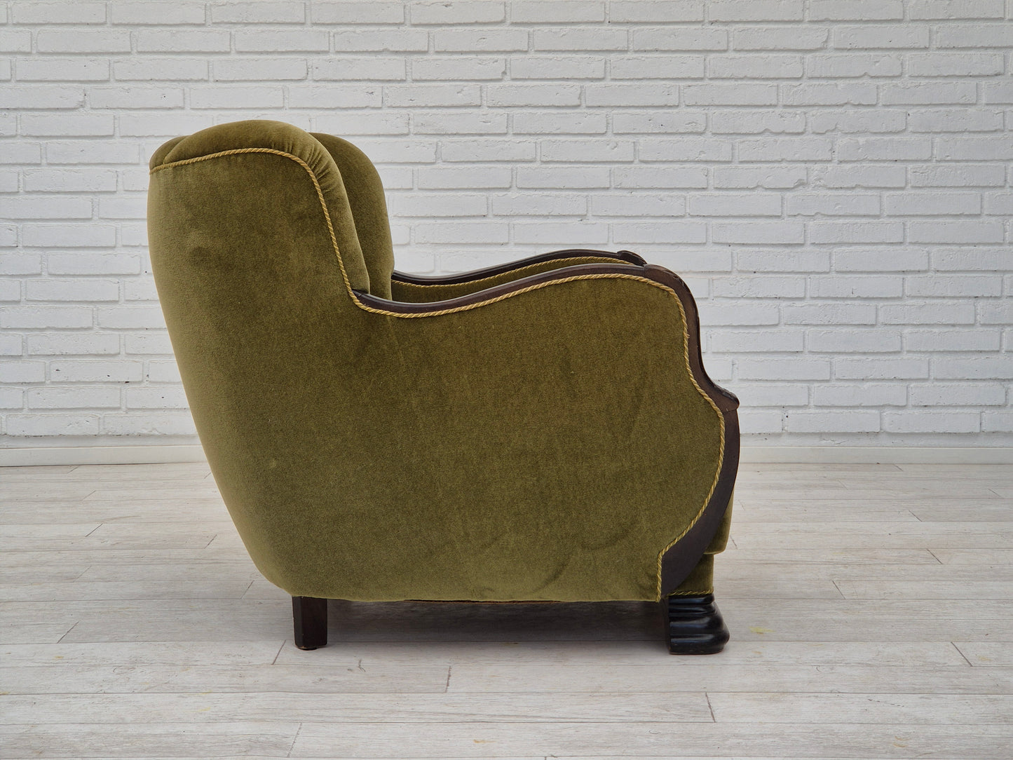 1950s, Danish vintage chair, furniture velour, oak wood.