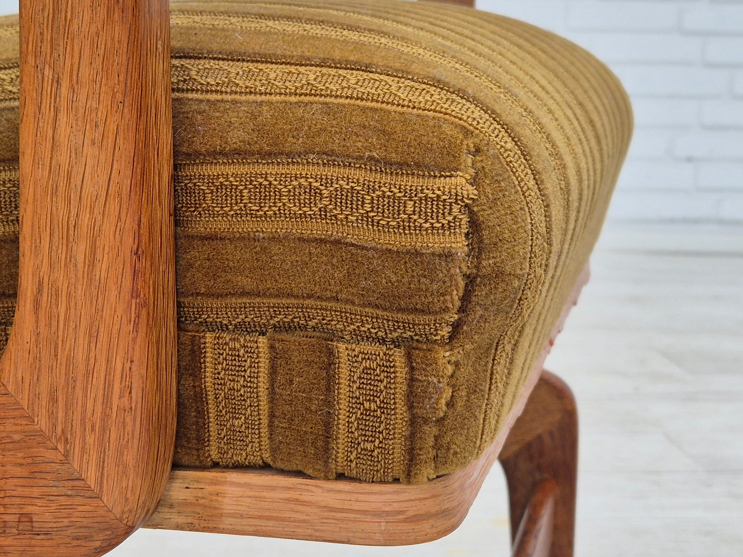 1960s, Danish design, oak wood rocking chair with footstool, furniture wool, original condition.