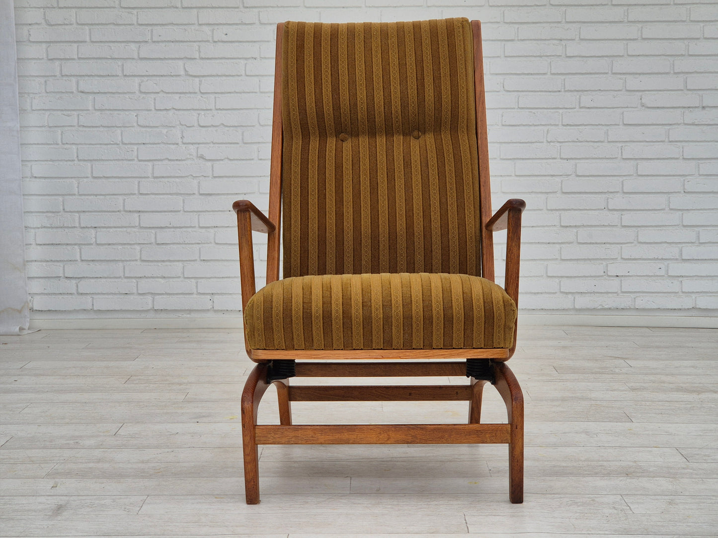 1960s, Danish design, oak wood rocking chair with footstool, furniture wool, original condition.