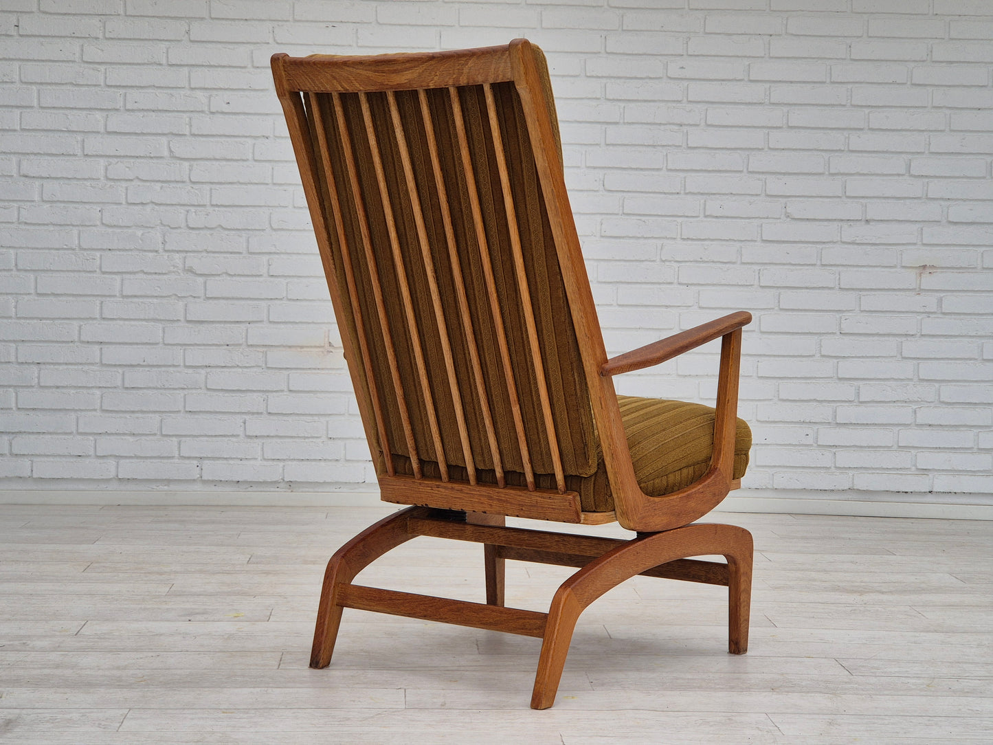 1960s, Danish design, oak wood rocking chair with footstool, furniture wool, original condition.