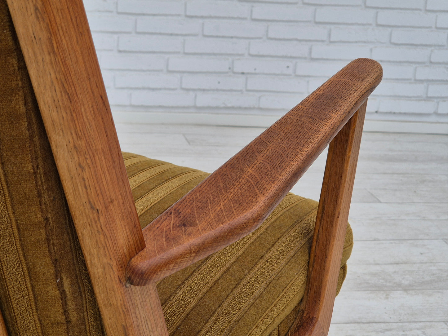 1960s, Danish design, oak wood rocking chair with footstool, furniture wool, original condition.