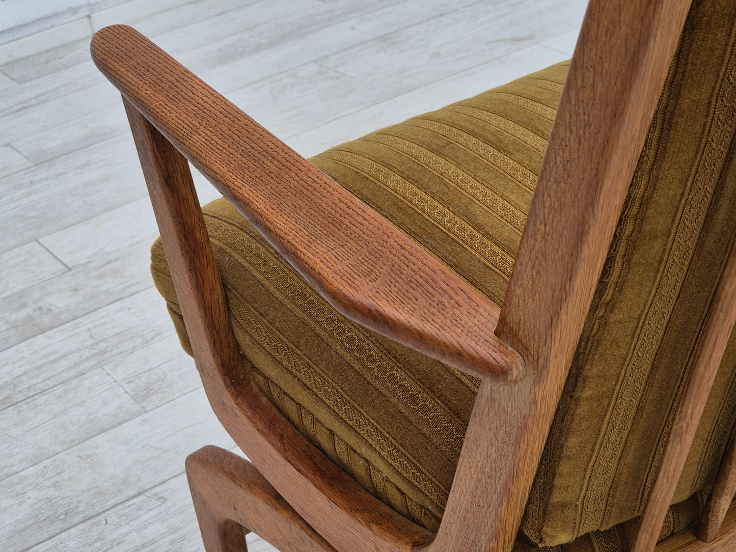 1960s, Danish design, oak wood rocking chair with footstool, furniture wool, original condition.