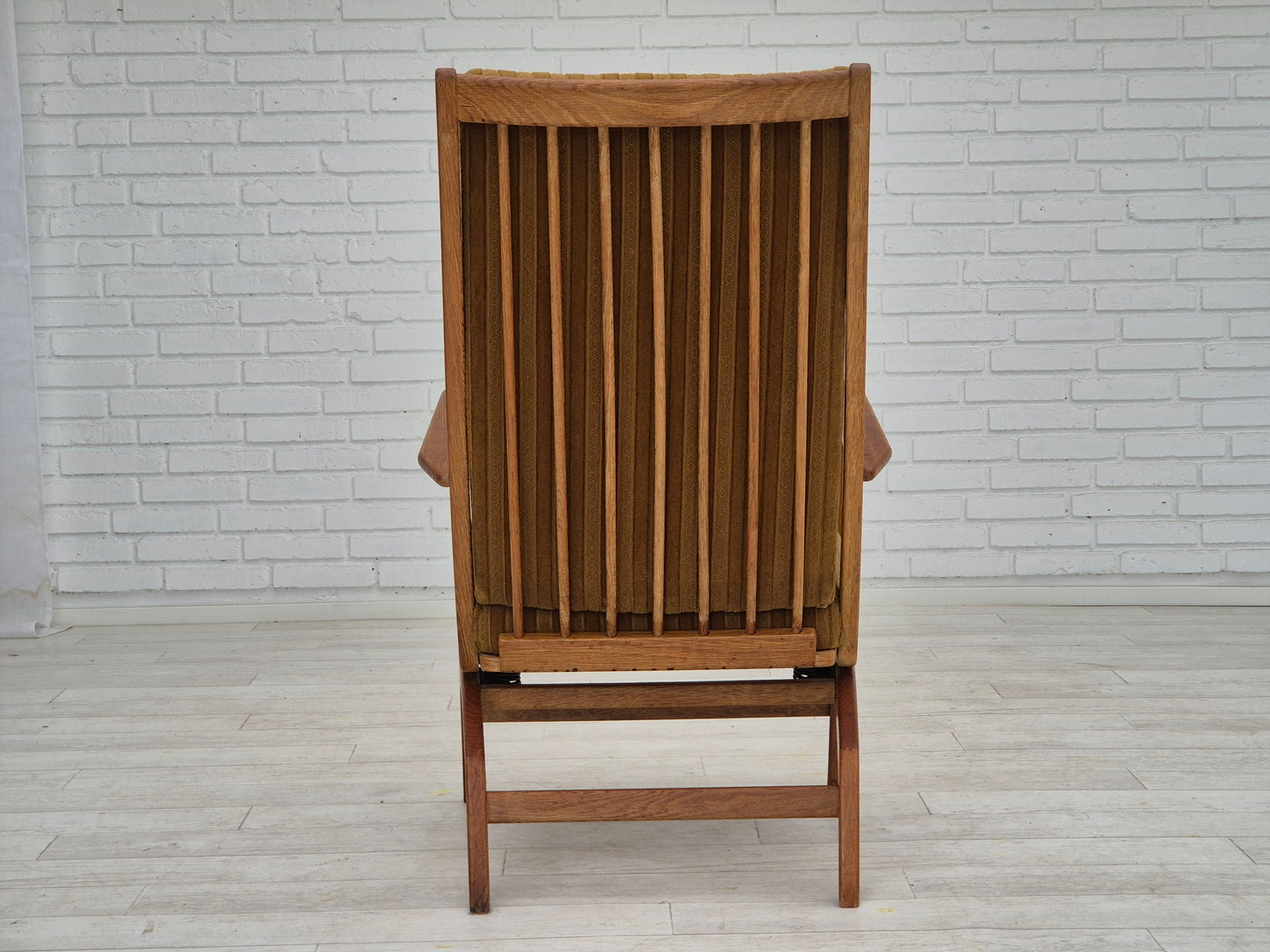 1960s, Danish design, oak wood rocking chair with footstool, furniture wool, original condition.