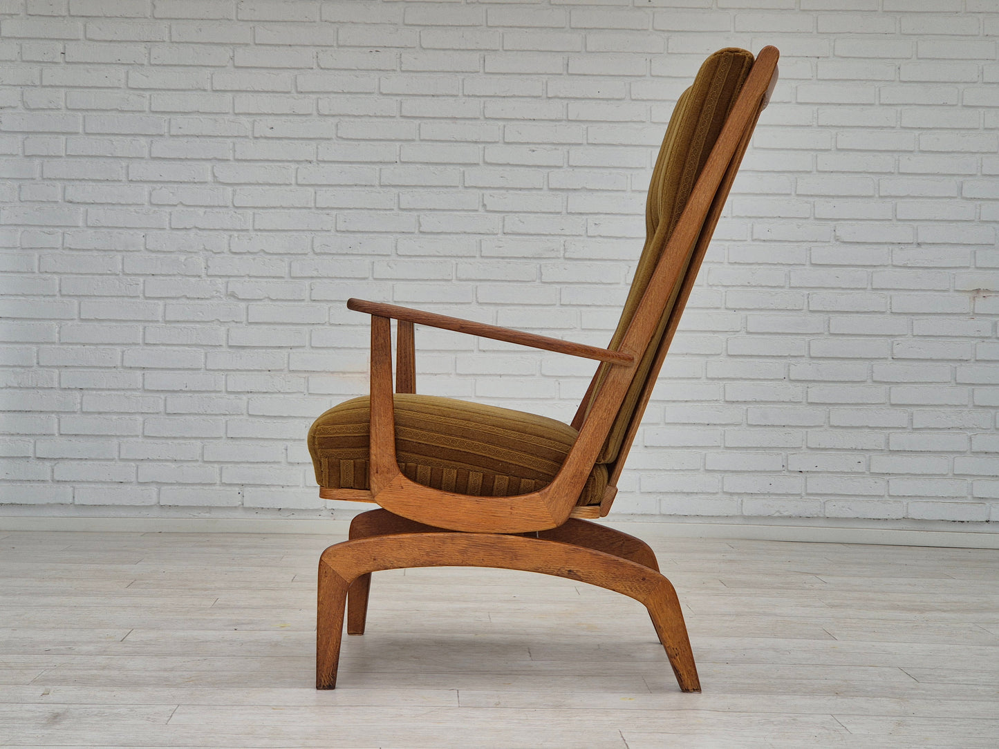 1960s, Danish design, oak wood rocking chair with footstool, furniture wool, original condition.