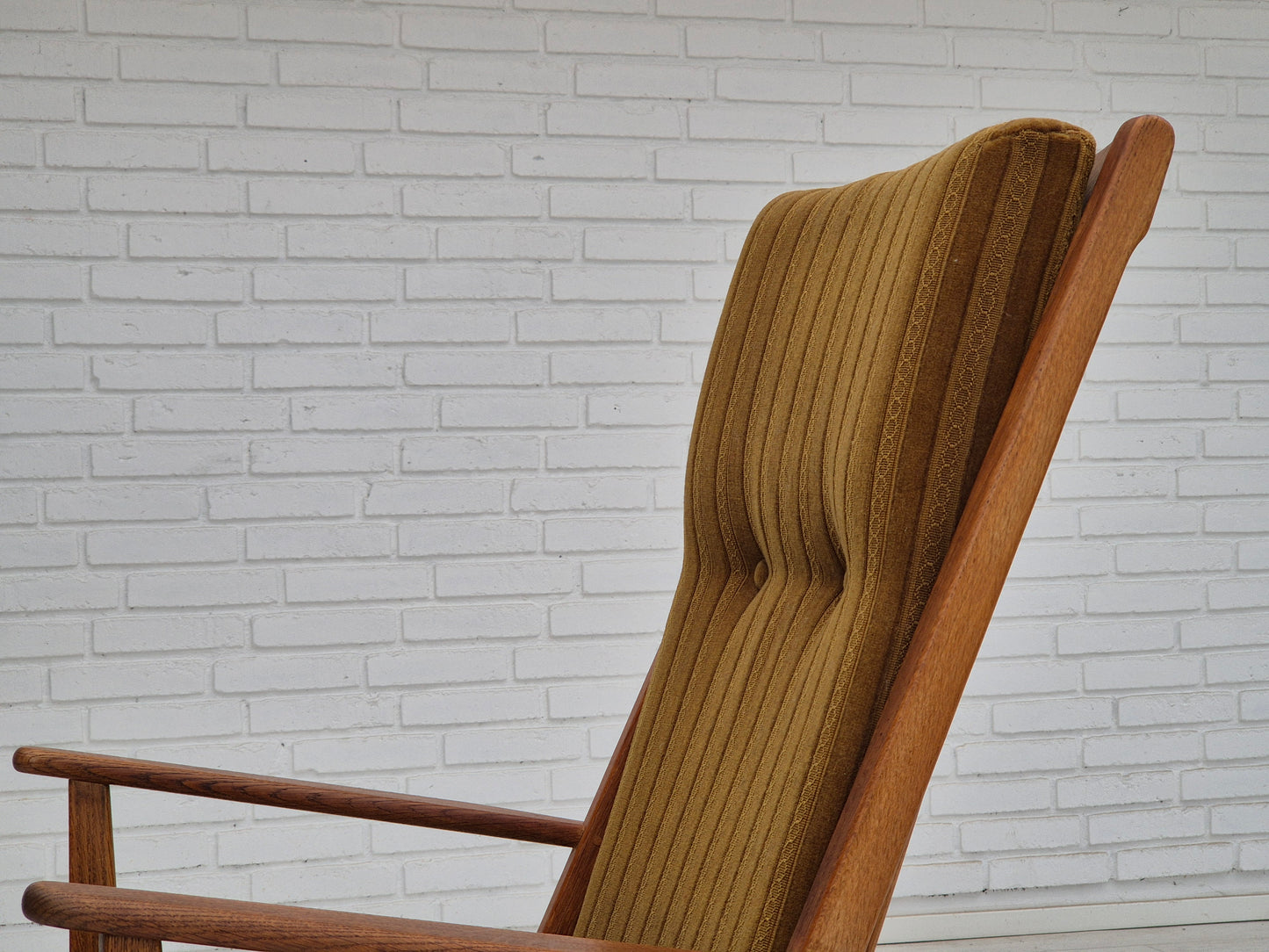 1960s, Danish design, oak wood rocking chair with footstool, furniture wool, original condition.