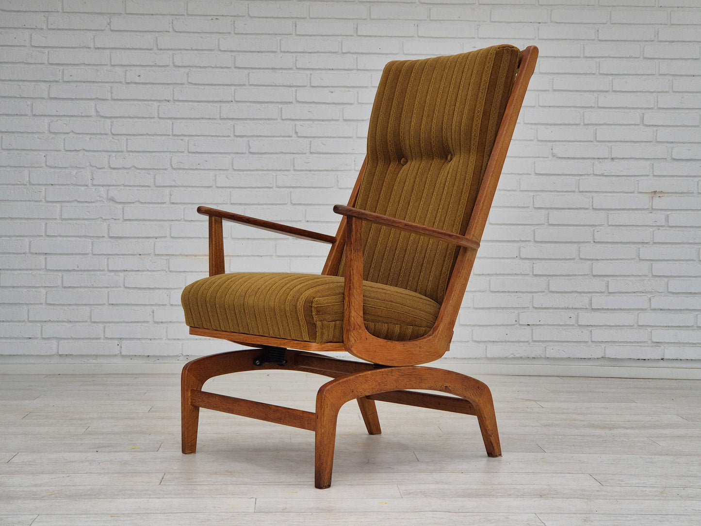 1960s, Danish design, oak wood rocking chair with footstool, furniture wool, original condition.