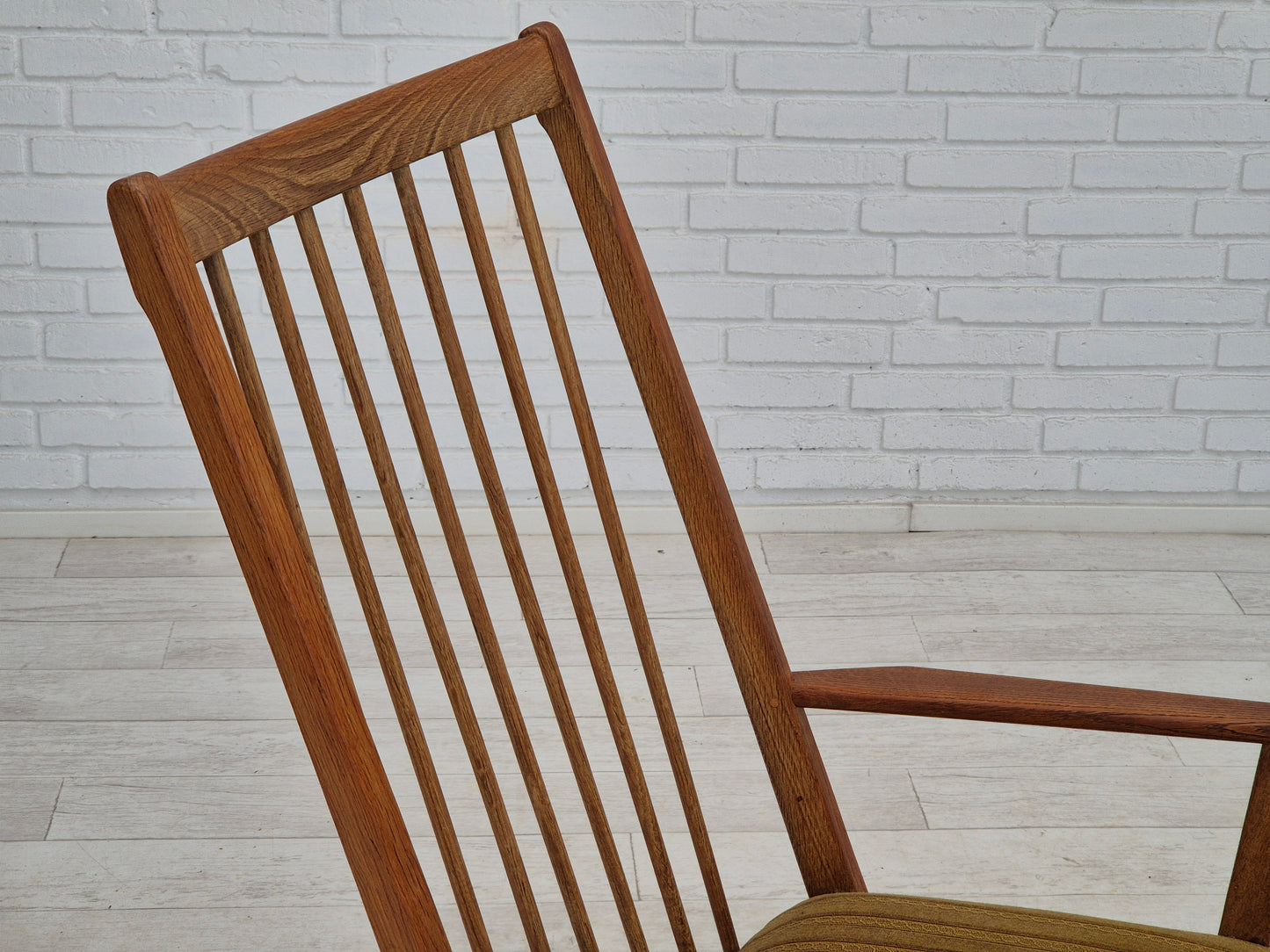 1960s, Danish design, oak wood rocking chair with footstool, furniture wool, original condition.