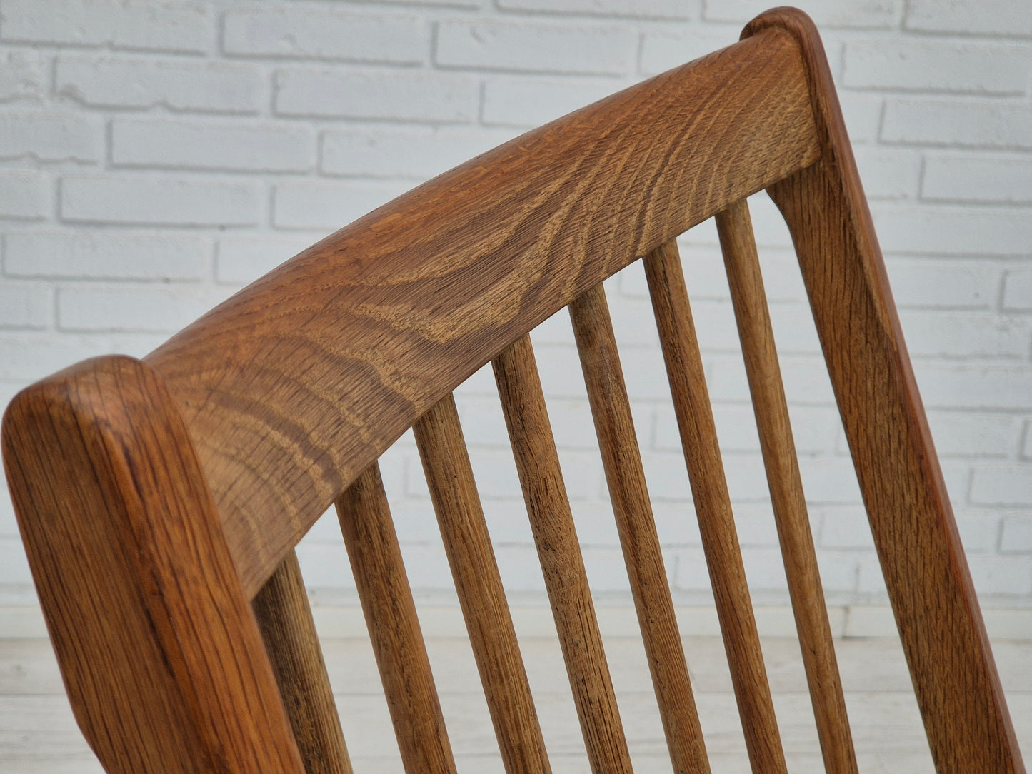 1960s, Danish design, oak wood rocking chair with footstool, furniture wool, original condition.