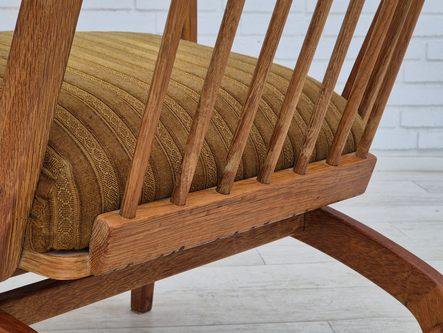 1960s, Danish design, oak wood rocking chair with footstool, furniture wool, original condition.