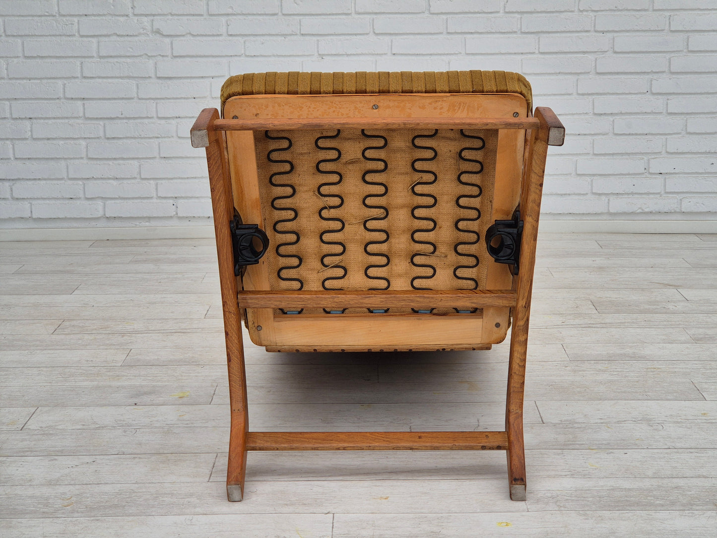 1960s, Danish design, oak wood rocking chair with footstool, furniture wool, original condition.