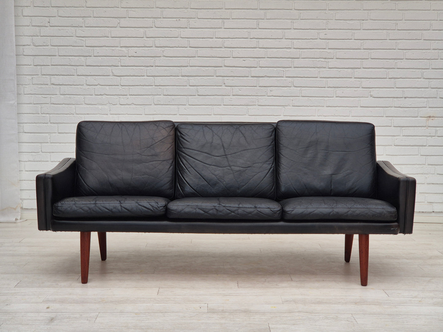 1970s, Danish design, 3 seater sofa, original condition, leather, teak wood.