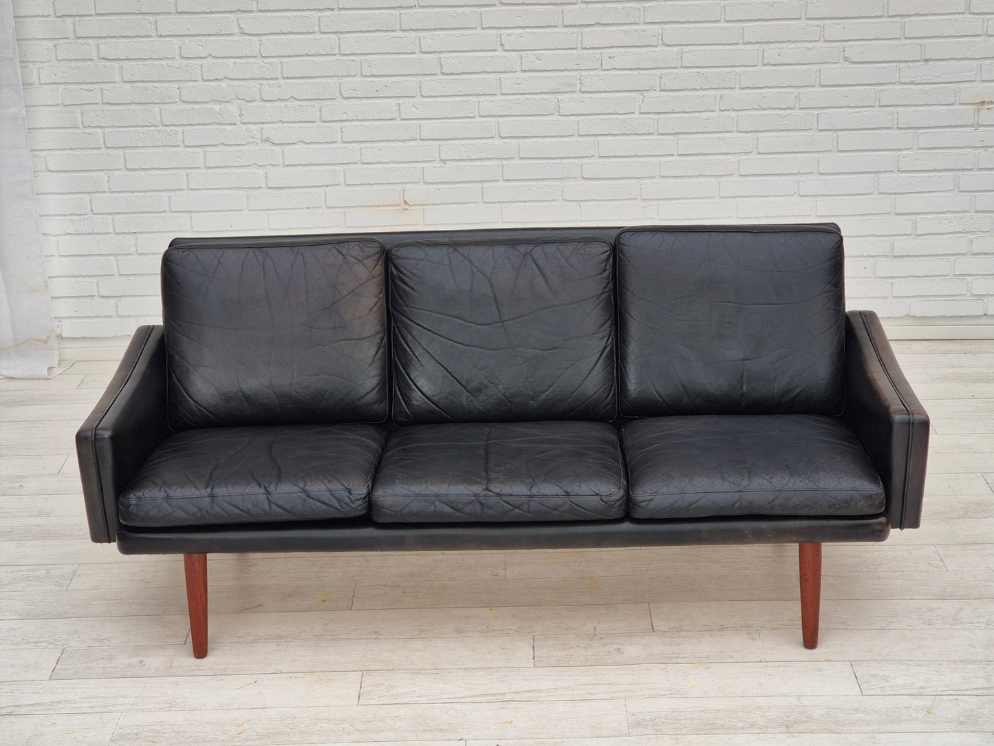 1970s, Danish design, 3 seater sofa, original condition, leather, teak wood.