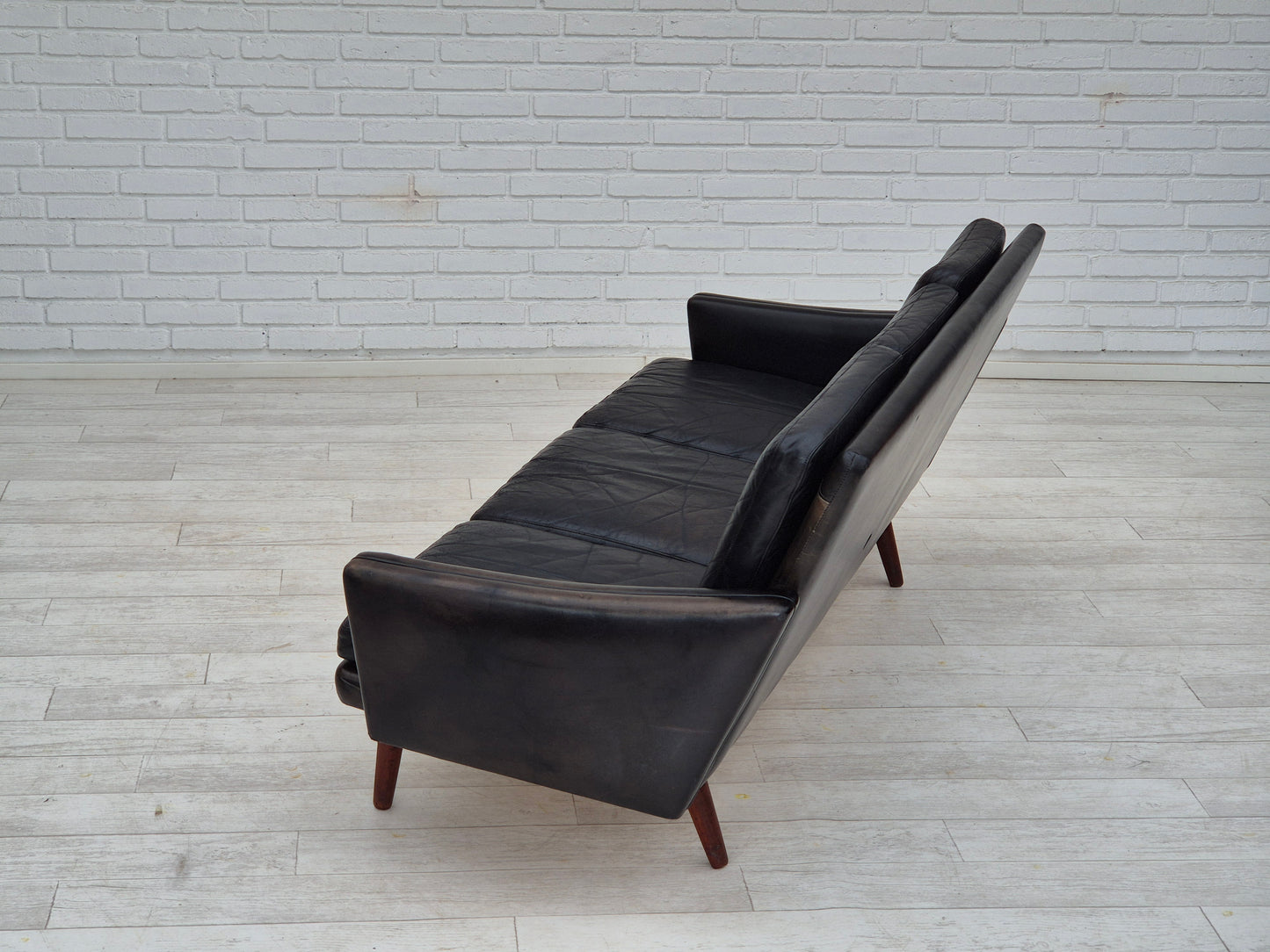 1970s, Danish design, 3 seater sofa, original condition, leather, teak wood.