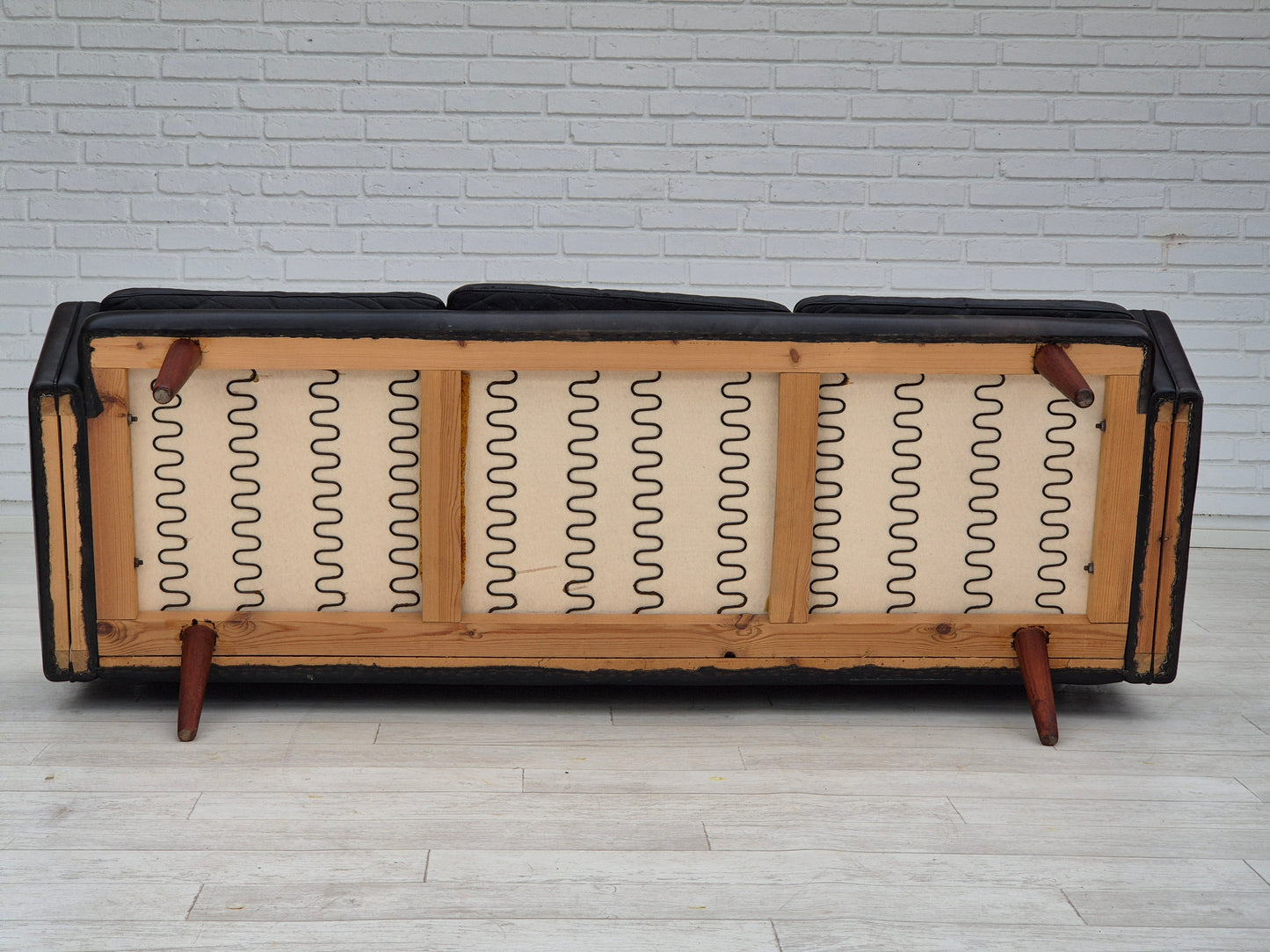 1970s, Danish design, 3 seater sofa, original condition, leather, teak wood.