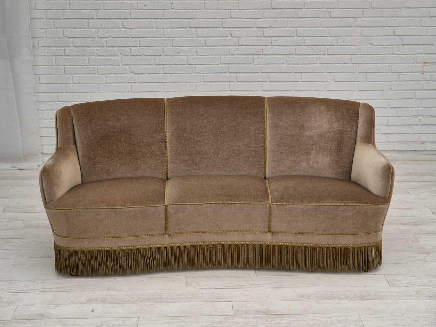 1970s, Danish 3-seater "Banana" sofa, original green velour.