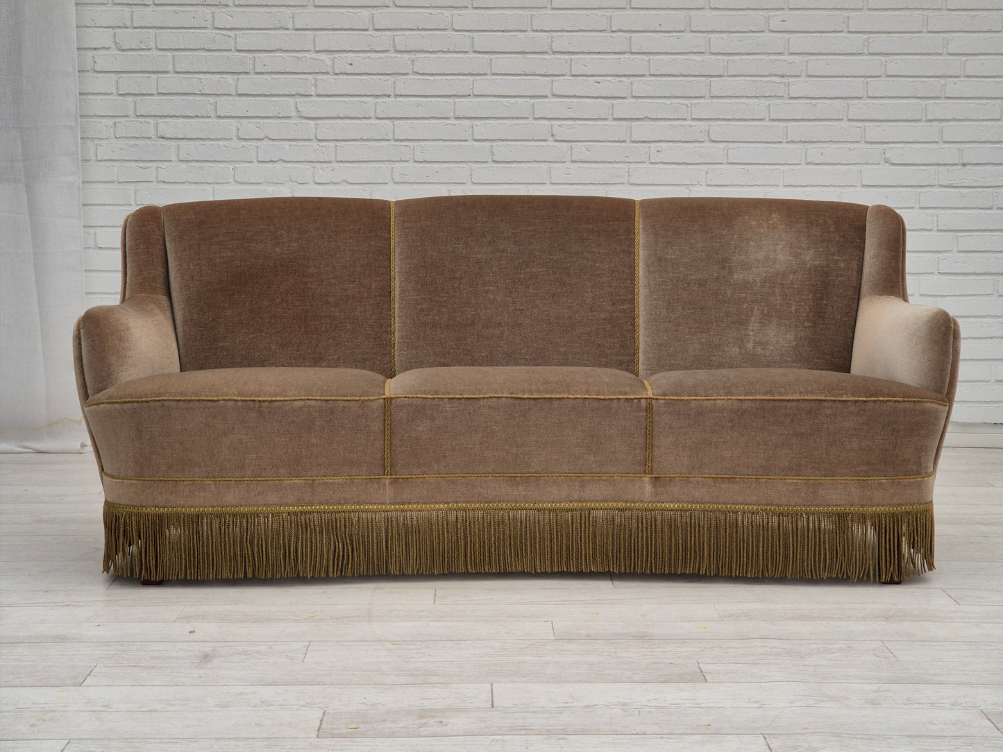 1970s, Danish 3-seater "Banana" sofa, original green velour.