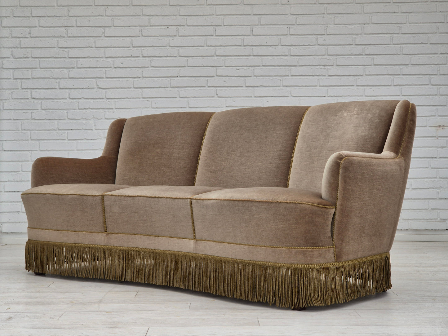 1970s, Danish 3-seater "Banana" sofa, original green velour.