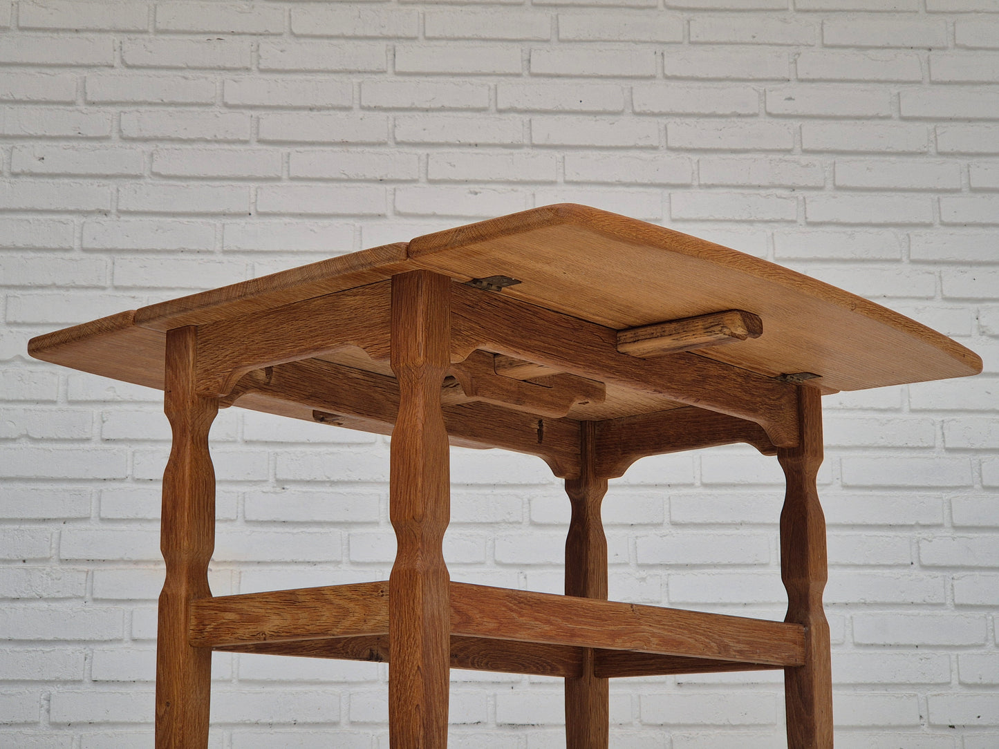 1970s, Danish design by Henning Kjærnulf for EG Kvalitetsmøbel, foldable sofa table, oak.