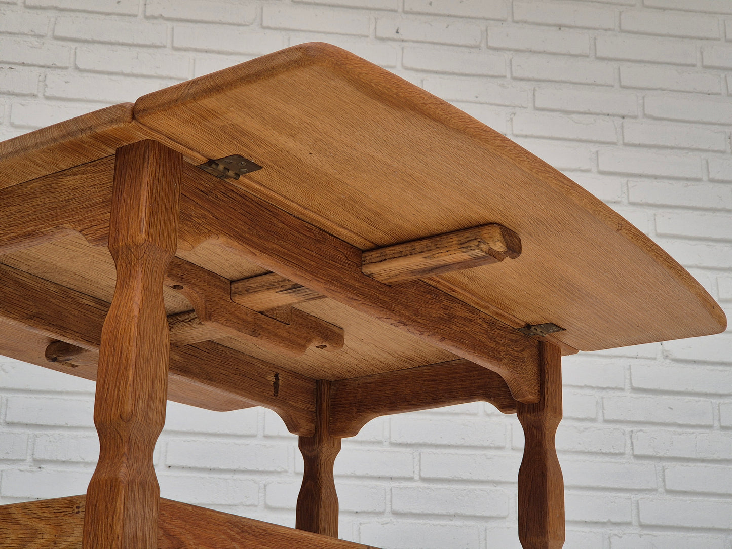 1970s, Danish design by Henning Kjærnulf for EG Kvalitetsmøbel, foldable sofa table, oak.